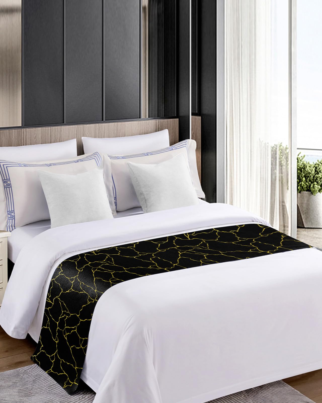 Aqua Stripe Bed Runner Scarf For Queen Size Bed Foot,Decorative Bedding  Accessory Stainproof \u0026 Dustproof Soft Protector For Bedroom Wedding Room  Ombre Grey White Geometric Modern Abstract 94\, image size:1280x1600