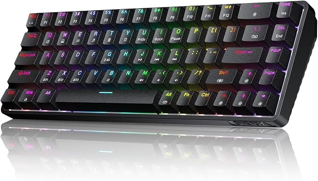 DIERYA DK68 Wireless Mechanical Keyboard, 60% Gaming Keyboard with Red Switch, Triple Mode 2.4GHz/USB-C/BT5.0, RGB Backlit, Anti-Ghosting Keys, 68 Keys Portable Mini Wired Office Keyboard-Black