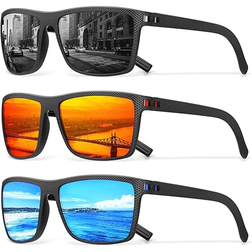 Square Polarized Sunglasses for Men Vintage Style Driving Travel Sun Glasses Lightweight Frame UV Protection Goggles