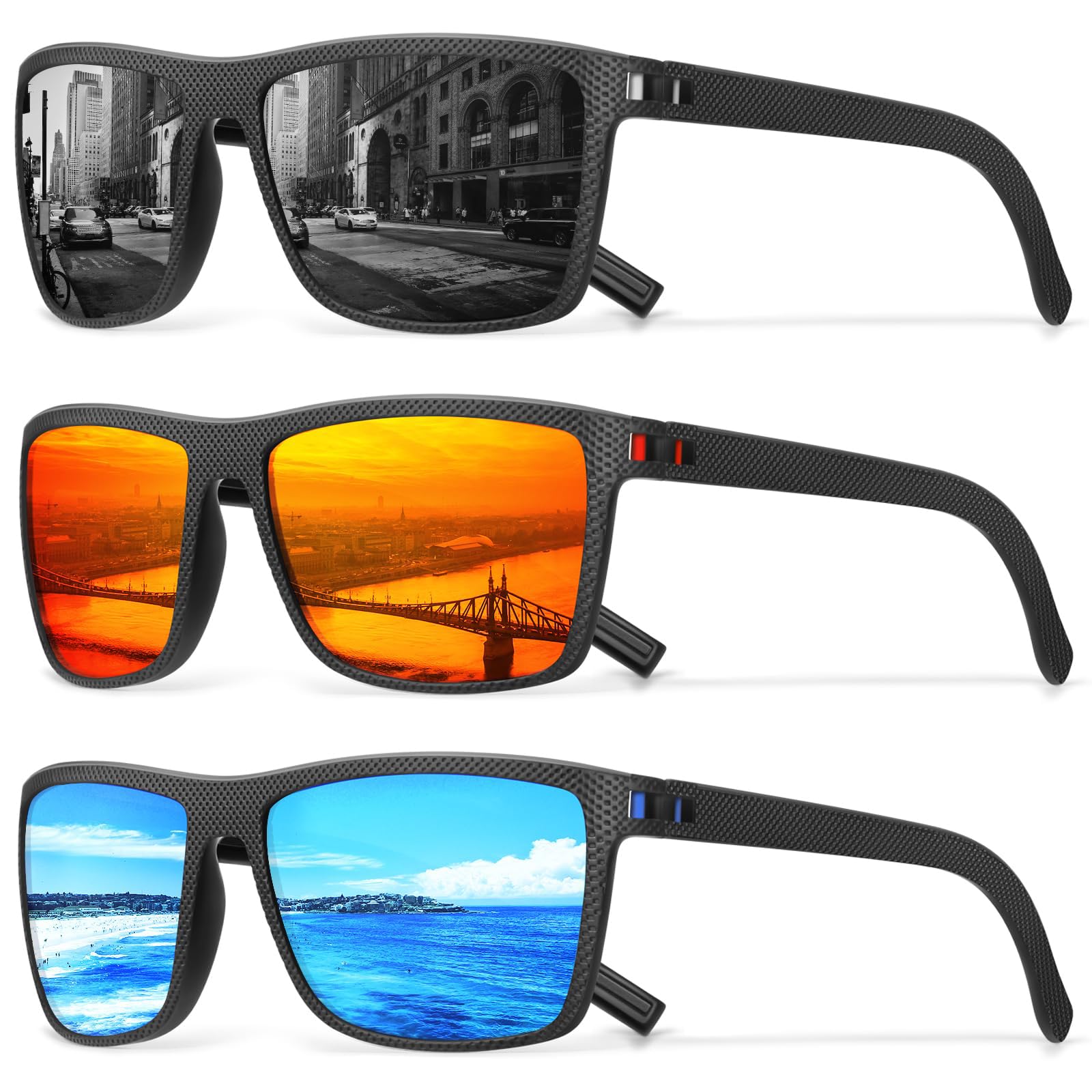 Square Polarized Sunglasses for Men Vintage Style Driving Travel Sun Glasses Lightweight Frame UV Protection Goggles