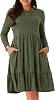 Seta T Womens Casual Long Sleeve Tiered Round Neck Beach Vacation Loose A- Line Swing Dress with Pockets