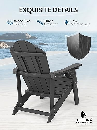 Miniatura 4 de LUE BONA Juego de 2 sillas Adirondack de HDPE, sillas Adirondack de plástico con portavasos resistentes a la intemperie para exteriores, patio,