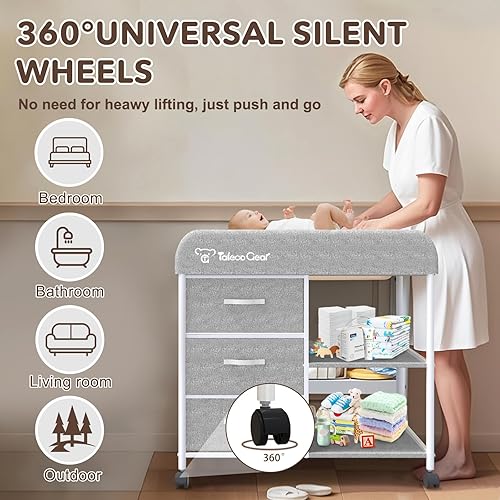 Miniatura 11 de G TALECO GEAR Cambiador de bebé, cambiador portátil, estación de cambio de pañales con almohadilla impermeable, cambiador con 3 cestas de