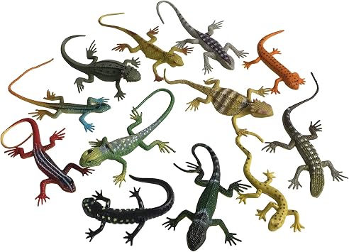 Plastic Lizard Toys Artificial Model Reptile Realistic Rubber Lizard Animal Figures for Halloween Party Decoration, Practical Joke and Educational Toys, 12Pcs