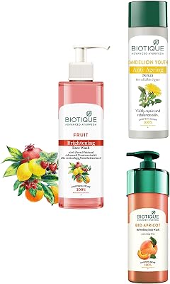 Bio Dandelion Visibly Ageless Serum, 190ml & Biotique Fruit Brightning Face Wash, 200ml & Biotique Bio Apricot Refreshing Body Wash, 800ml