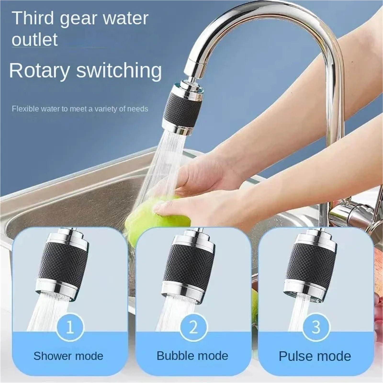 Aireador Grifo Cocina Extensión de filtro for lavabo con grifo giratorio universal, burbujeador, brazo basculante y cabezal rebosadero multifuncional para cocina baño