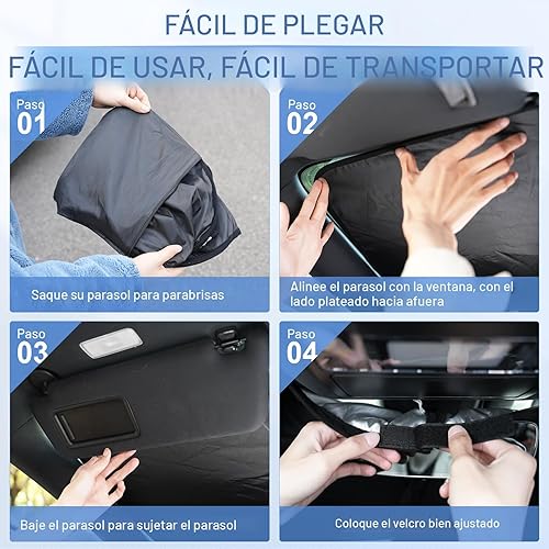 Miniatura 4 de SINGARO Parasol universal 300T para parabrisas de automóvil, plegable, reflectante para parabrisas y ventanas, con diseño superpuesto, accesorios