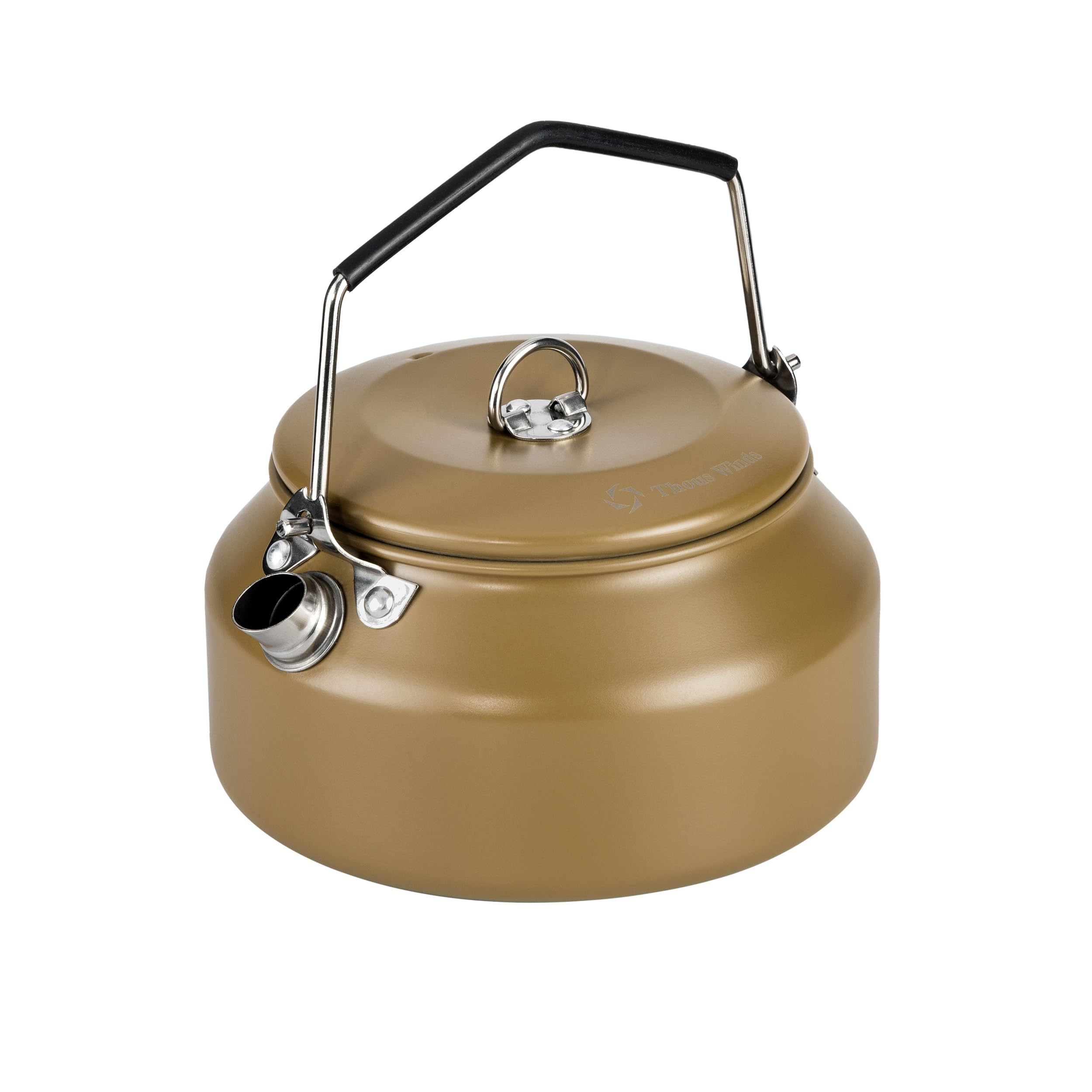 Thous Winds 1L Camping Kettle, Portable Camp Tea Coffee Pot, Lightweight Stainless Steel Teapot, Fast Heating Boiling Water, for Outdoor Campfire Hiking Camping Picnic, Khaki