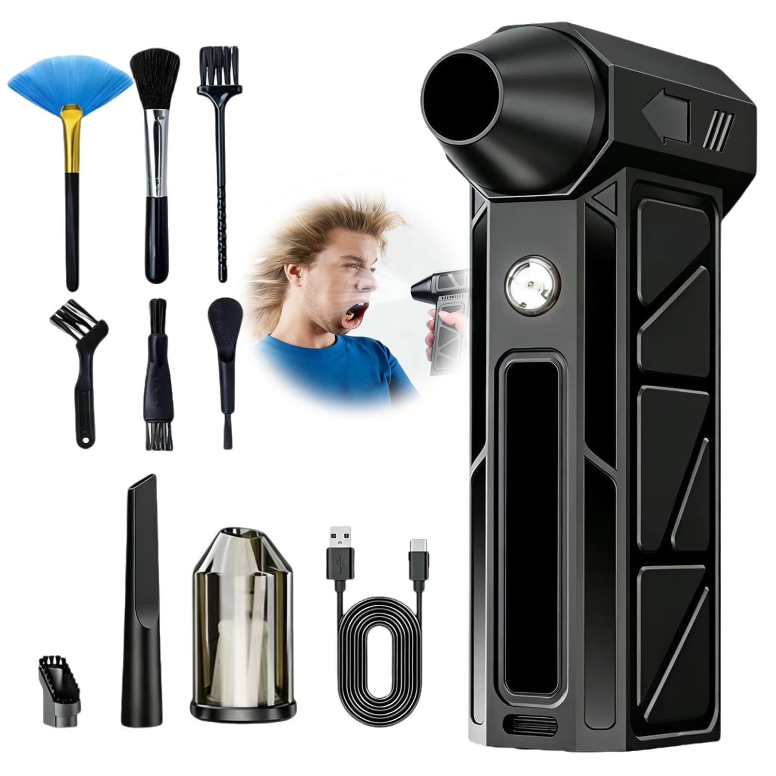 Souffleur Air Comprimé 360 000 tr/min, souffleur sans fil ultra-puissant, ventilateur à jet multifonction, rechargeable par USB, 3 vitesses réglables, pour PC, clavier, extérieur, maison et voiture