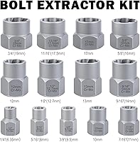 Vista 4 de Kit de extractor de pernos, juego de 14 piezas de extracción de pernos y tuercas con adaptador de 3/8 pulgadas, juego de extractor de pernos rayados