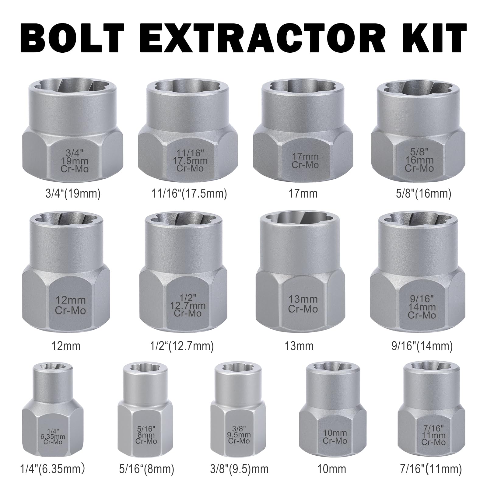 Bolt Extractor Kit - Remove Stripped Nuts & Bolts -4 Bolt Extractor Kit - Remove Stripped Nuts & Bolts -4