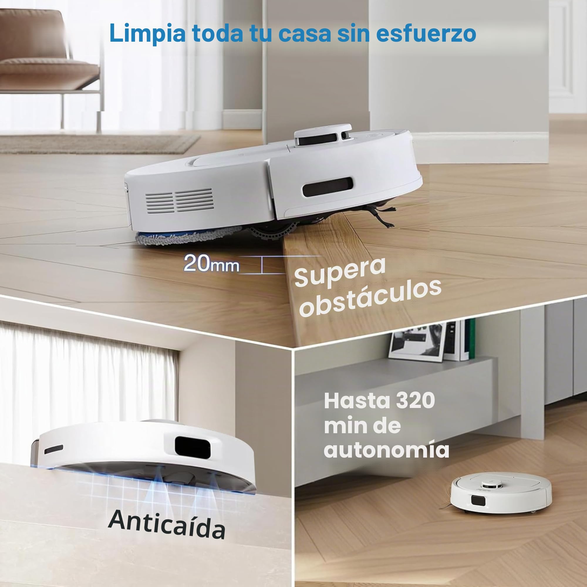 ECOVACS N30 Pro Omni aspriadora Robot con estación Vaciado, Lavada, Secado automáticos, 10 00 Pa, Cepillo antienredos ZeroTangle 2.0, Limpieza Agua Caliente 60 ℃, mopa adaptiva TruEdge, Blanco