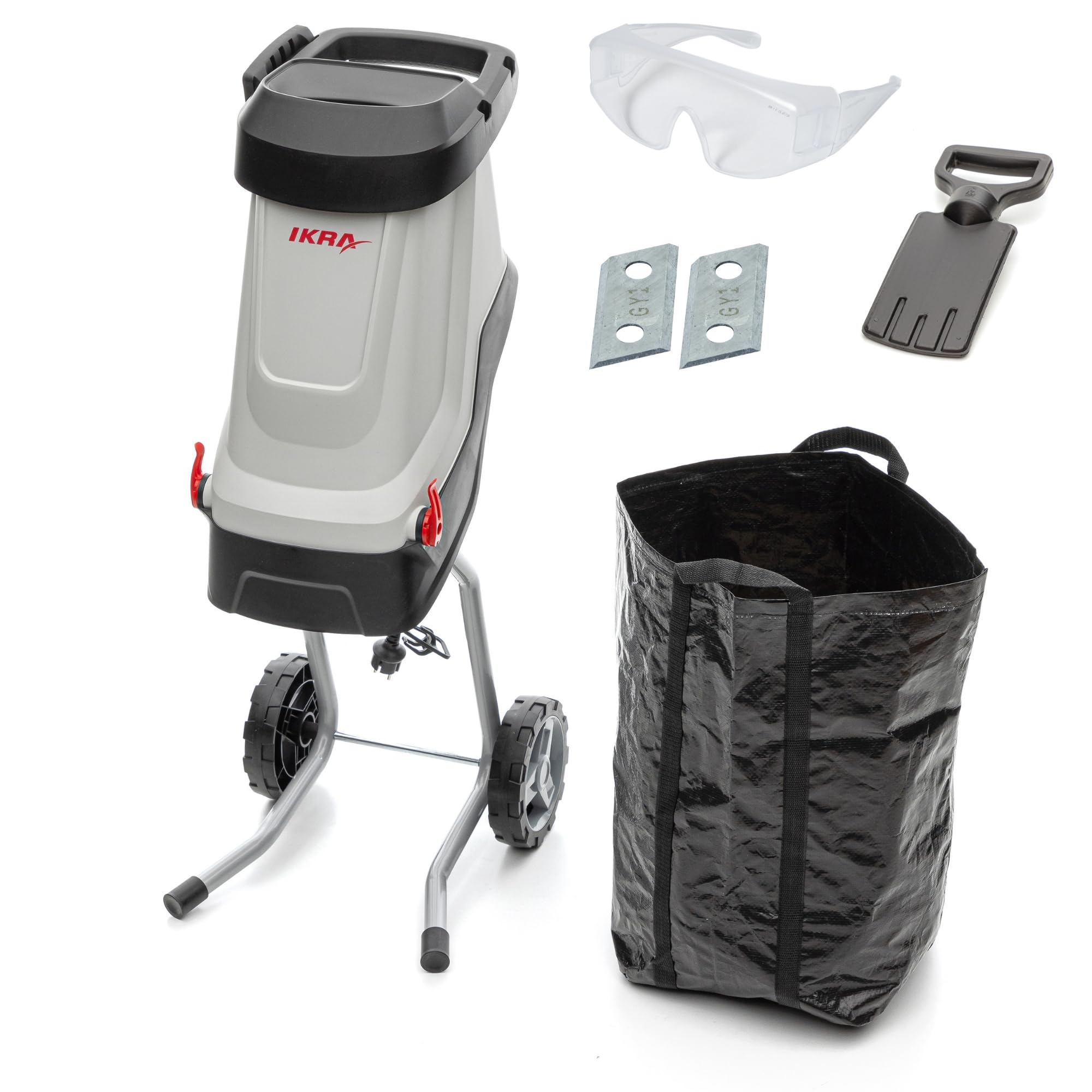 IKRA trituradora eléctrica IMH 2800, incl. bolsa de recogida de 45 l, 2800 W, incl. 2 cuchillas reversibles de repuesto y gafas de seguridad