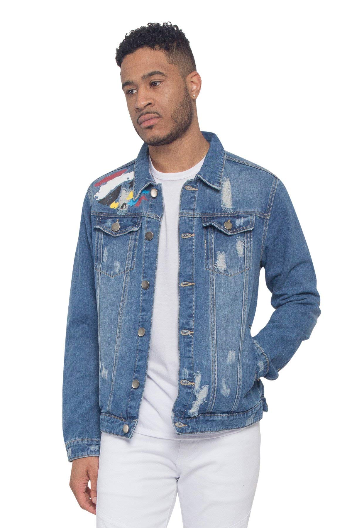 VICTORIOUS Men's Distressed Denim Jacket