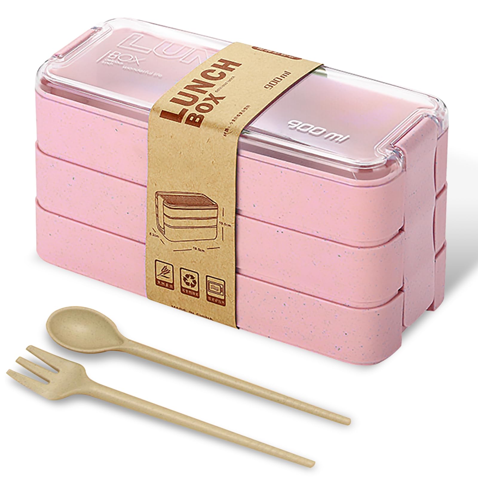 Ideal Swan Lunch Box for Adults - 900ml Wheat Straw Leakproof Eco-Friendly Bento Box, 3-in-1 Compartment Stackable Bento Box for Kids and Adults, Reusable Food Containers for School (Pink)