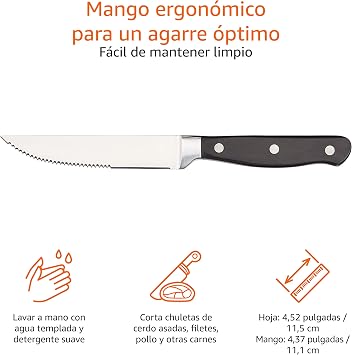 Amazon Basics Steak Knife Set, 8 Piece, Black/Brushed Stainless Steel