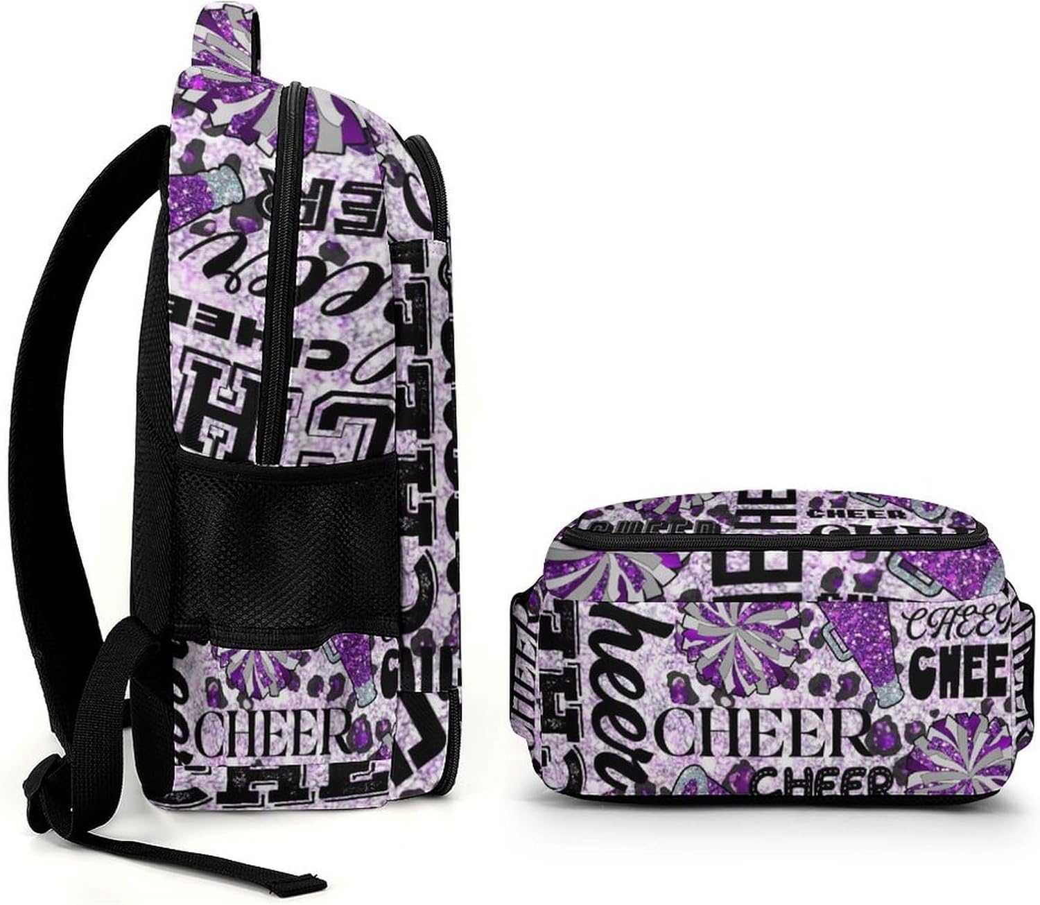 Cheer Cheerleader Backpack Cheerleading BookBag Custom with Padded Bag Name Cheer Team Spirit Gym Bag for Girls Teens, Water-Resistant School Backpack(Purple)
