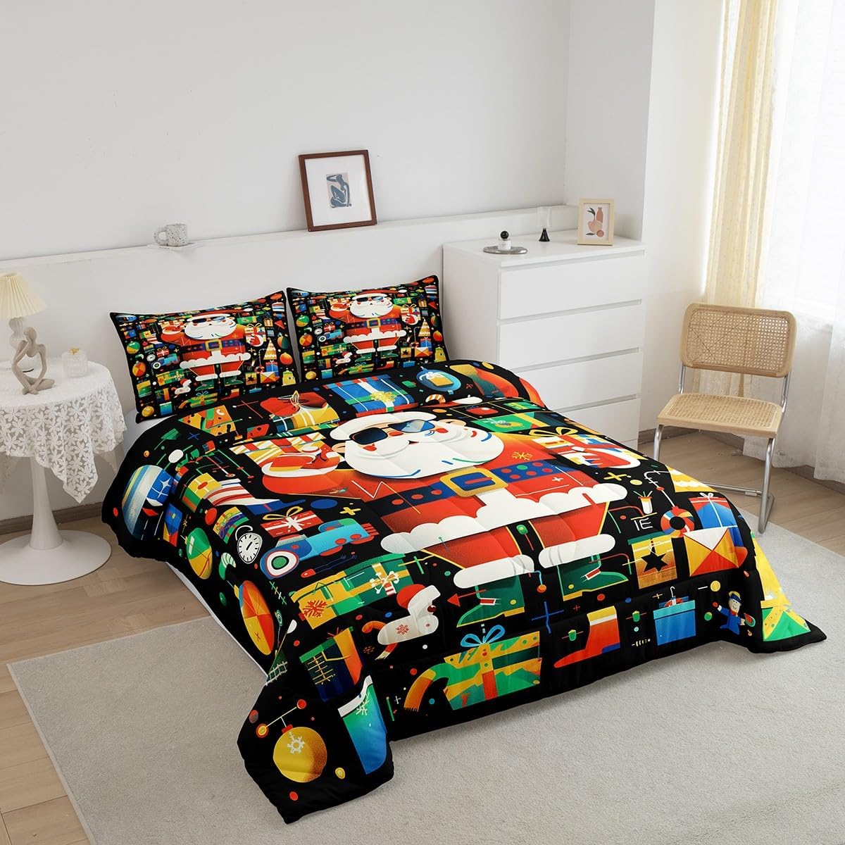 Feelyou Christmas Comforter Set Toddler Size Christmas Theme Santa Claus Bedding Set Xmas Holiday Decor Comforter Soft Down Alternative Comforter Sets with 1 Pillowcases