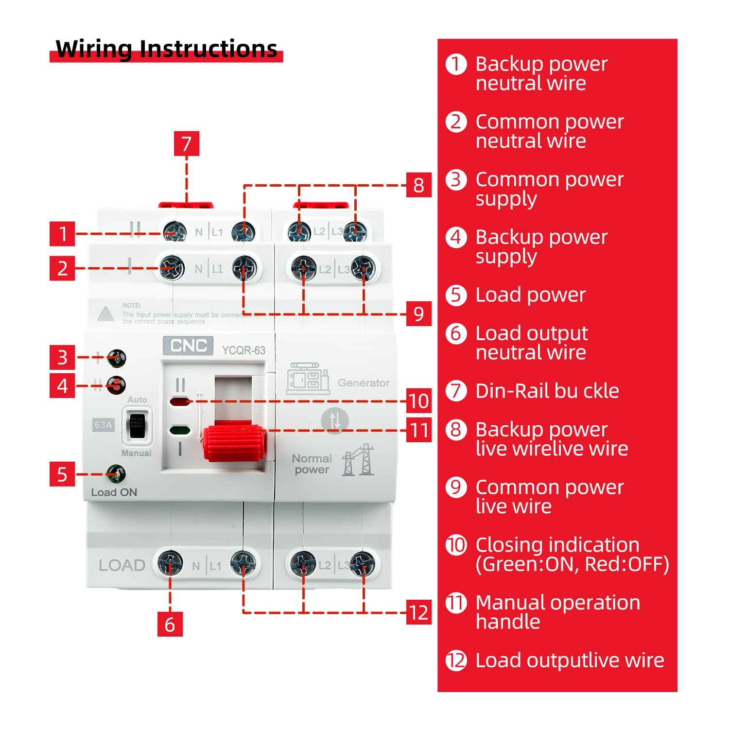 CNC 4P 63A AC220V Automatic Transfer Switch, Mini ATS AC Automatic/Manual Transfer Switch,ATS for Uninterruptible Power Supply Home,Millisecond-Level,DIN Rail Mounting（YCQR 2P 63A AC220V）