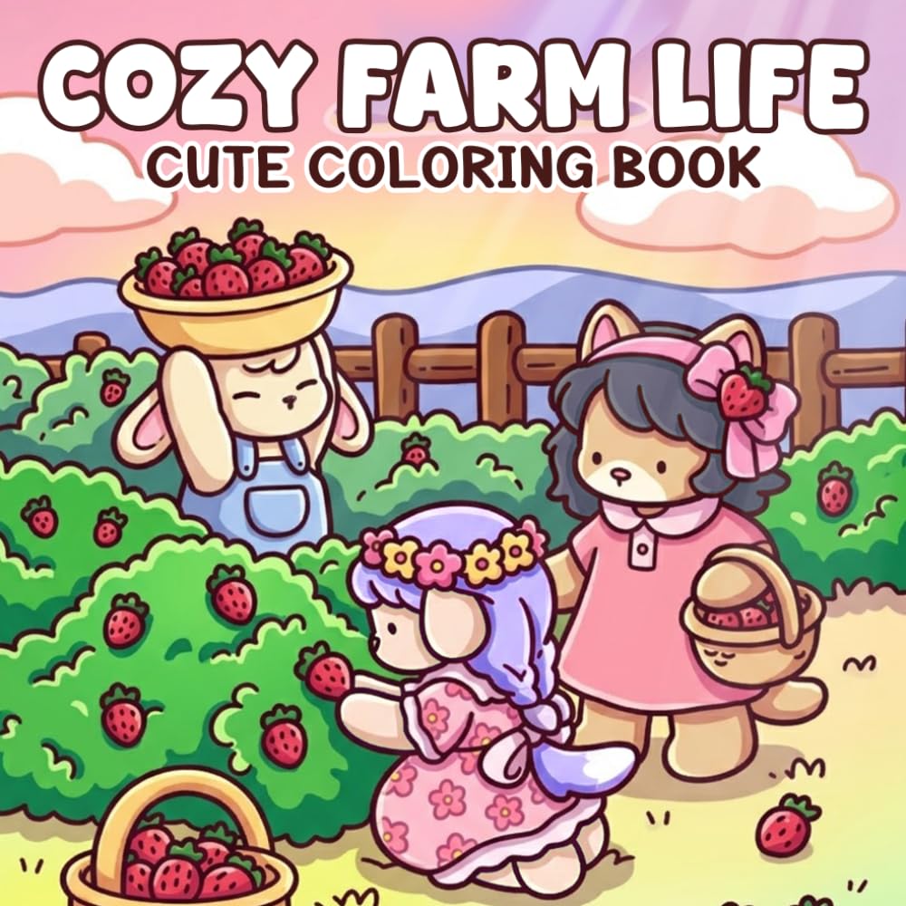 Cozy Farm Life Coloring Book: Country Living Coloring Pages Featuring Cute Barnyard Friends, Harvest Days, Gardening Adventures for Adults and Teens Relaxation