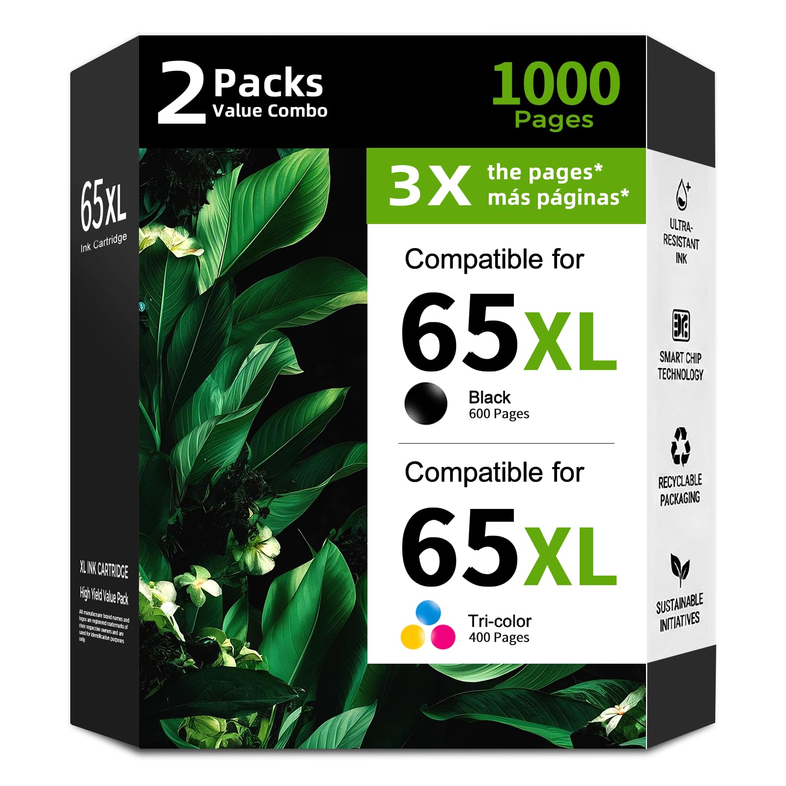 65XL Ink Cartridge Replacement for HP 65 XL(Black Color Combo 2 Pack) HP65