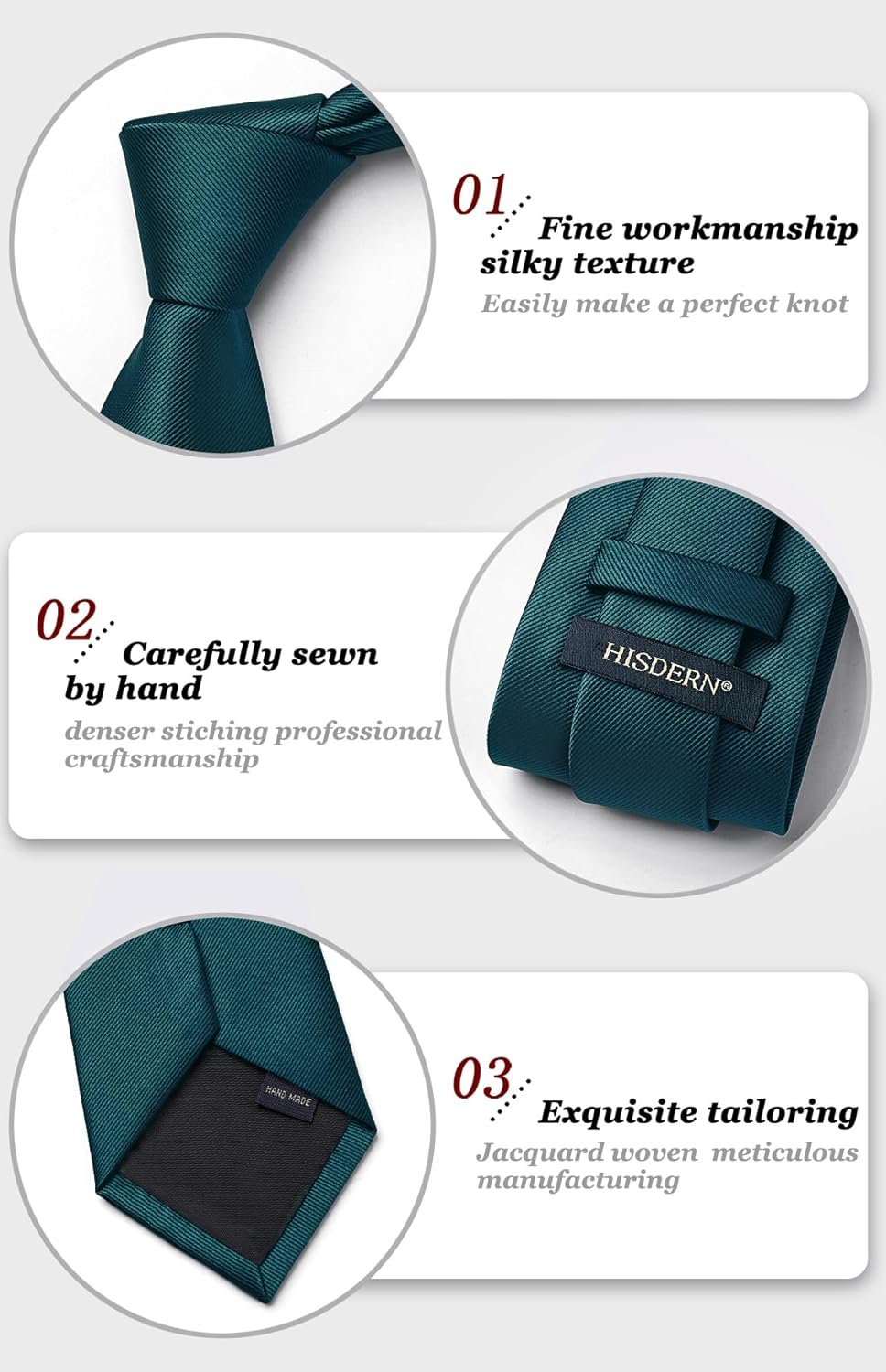 HISDERN Mens Ties Solid Color Wedding Ties and Pocket Square Neckties Clip Sets Business Formal Satin Ties for Men - Image 5