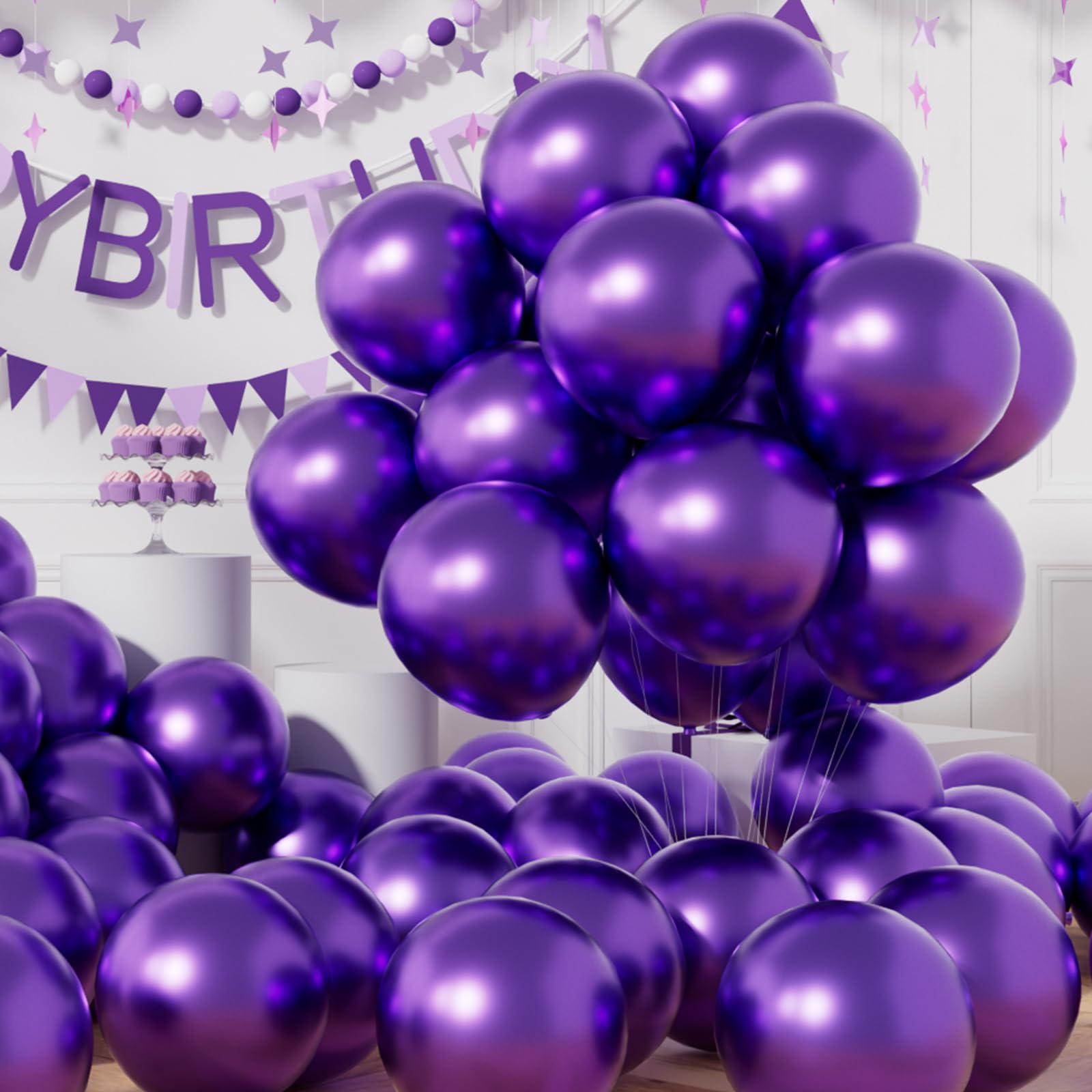 AULE Luftballons Lila Metallic Helium: 50 Stück 12 Zoll Luftballon Violett Ballons Dunkellila Latex Geburtstagsdeko für Geburtstag Party Hochzeit Valentinstag Babyparty Deko