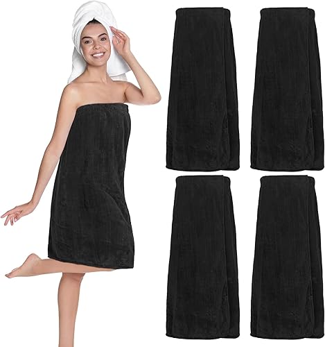 Miniatura 7 de 4 toallas de spa para mujer, bata de spa con cierre ajustable, parte superior elástica, envolturas ligeras para baño y ducha (blanco, rayas)