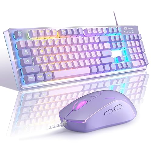 Gaming Keyboard and Mouse Combo, K1 RGB LED Backlit Wired Keyboard with 104 Key Computer PC Gaming Keyboard for PC/Laptop (Purple) - K1 violet