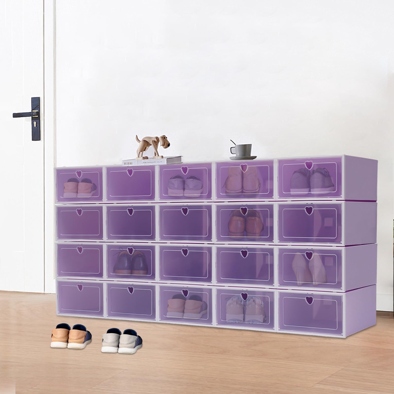 20 scatole trasparenti per scarpe, impilabili, pieghevoli, montaggio rapido, con coperchio, in plastica, trasparente, 33 x 23 x 14 cm