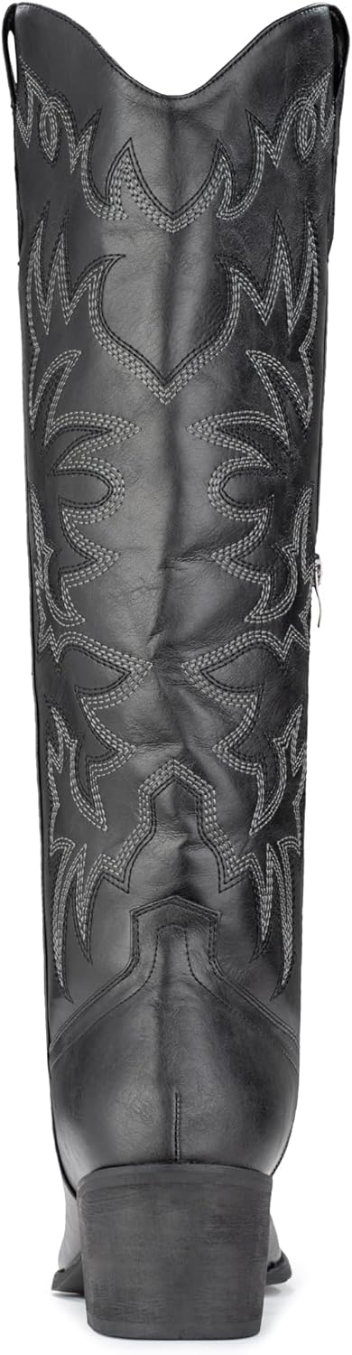 IUV Cowboy Boots For Women Knee High Western Cowgirl Boots Snip Toe Side Zipper Chunky Heel - Image 6