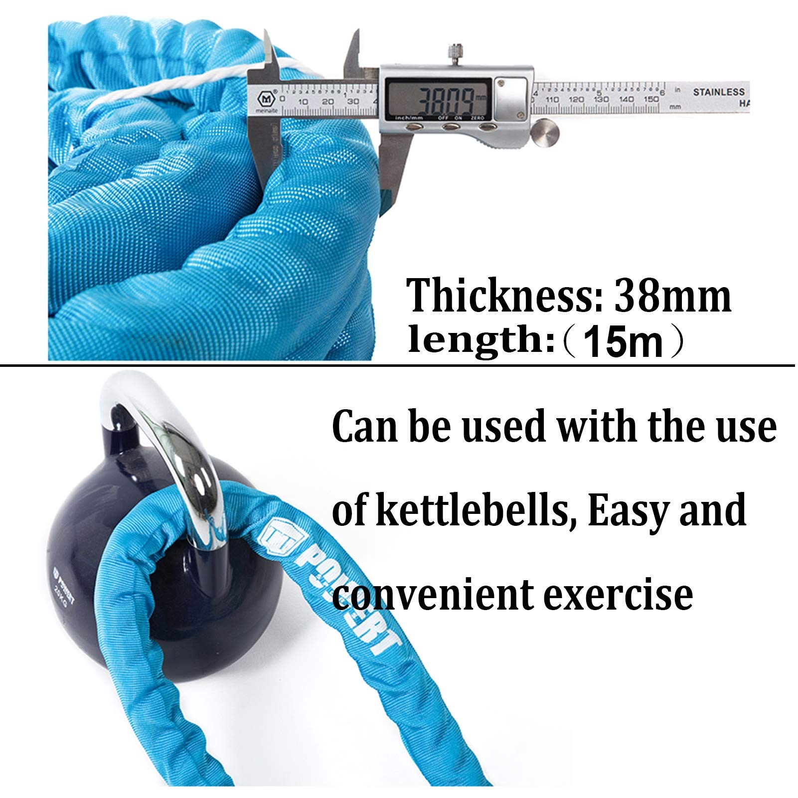 Battle Rope Hua Schweres Kampfseil 38mm * 15m, Krafttraining Bodybuilding Fitness Seil Kampfseil, Verschleißfest Und Langlebig, Blau