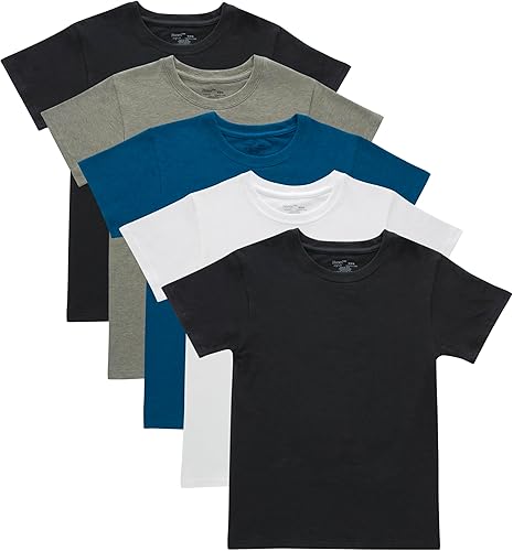 Hanes Paquete de camisetas originales de cuello redondo para niños, algodón elástico, negro y surtido, paquete de 5 unidades, Negro -