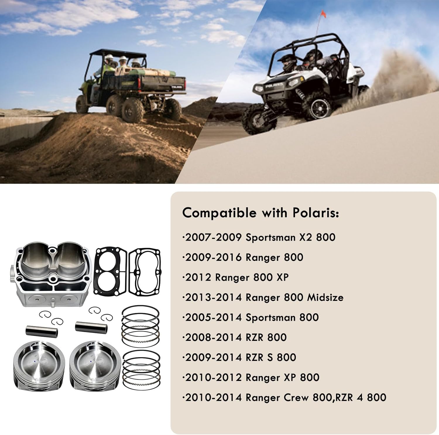 Tupo 80mm Cylinder Piston Ring Gasket Top End Rebuild Kit Compatible with Polaris Ranger 800 RZR 800 RZR800 Sportsman X2 800 Crew 800 Sportsman 800 MV7 2005-2016 Twin Cylinder