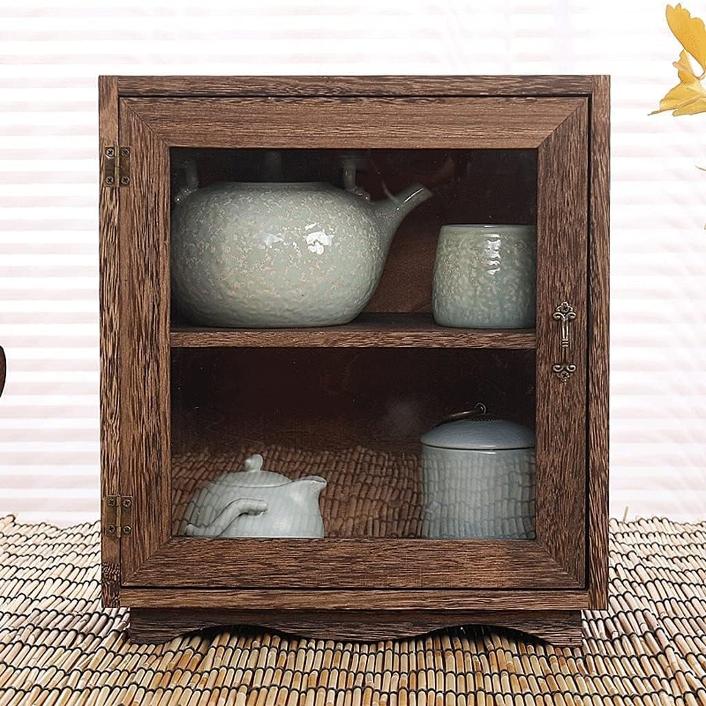 Desktop Small Cupboard,Retro Dust-Proof Skin Care Product Teacup Storage Cabinet Style Dining Food Suitable