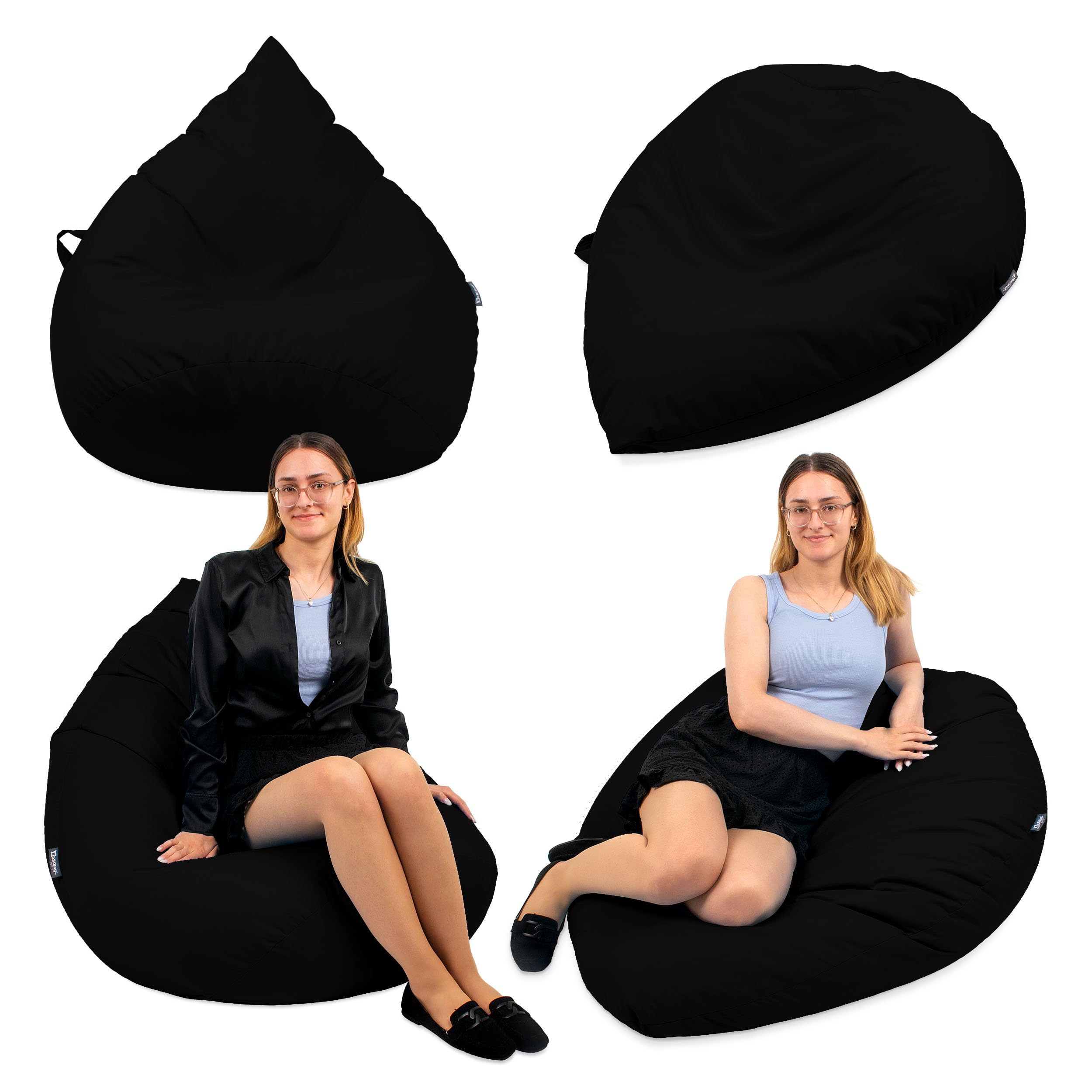Droplet-Lounge Sitzsack Tropfenform XL 70cm | Sitzkissen Outdoor Indoor Kinder | Bean Bag Bodenkissen mit Füllung | Oxford 600D Oeko-TEX | wasserabweisend (Schwarz)