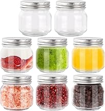 Ezvsevuo 8 Mason Jar 250ml - Bocaux en Verre Conserve - Bocal en Verre Hermétique avec Couvercle - Petit Pot Confiture avec Étiquettes et Stylo - Bocaux pour Miel, Overnight Oats, Marriage