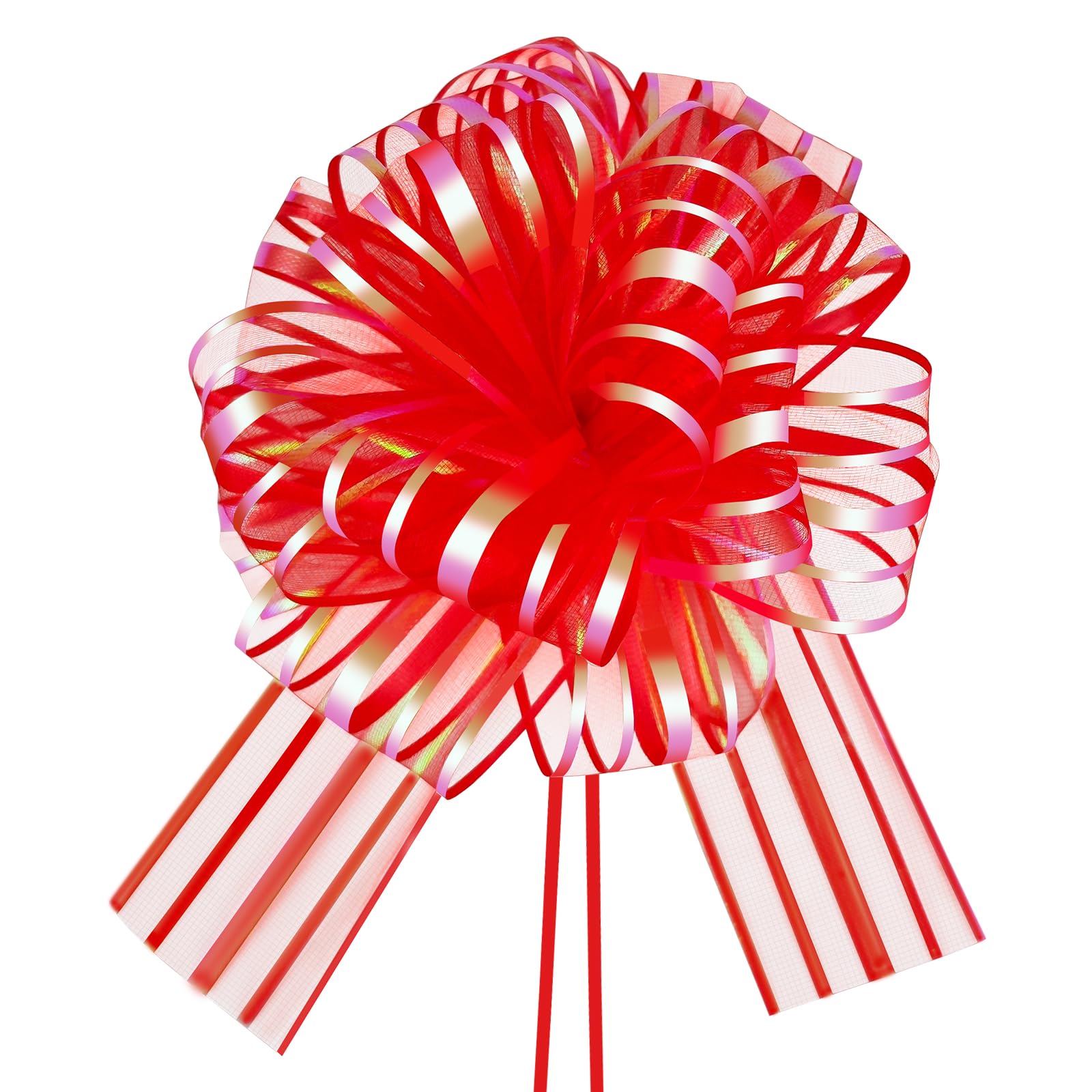 HHXUUAN 6pcs 6 Inch Large Organza Pull Bows for Gift Wrapping, Red Ribbon Bows for Baskets Wedding Christmas Valentine's Day