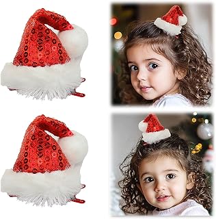 Doneace Santa Hat Hair Clips Christmas Hair Clips Sequins Red Santa Hats Hair Barrettes Christmas Hat Hair Accessories Cute Mini Santa Alligator Clips Hair Accessories for Women Girls