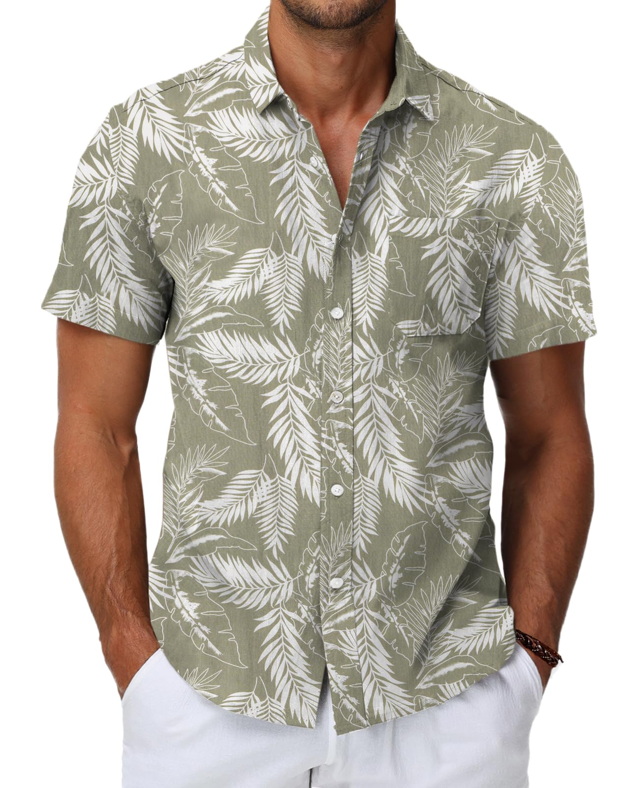 HMIYA Herren Hawaii Hemd Männer 100% Baumwolle Unisex Kurzarm Vordertasche Button Down Sommer Freizeit Urlaub Strand
