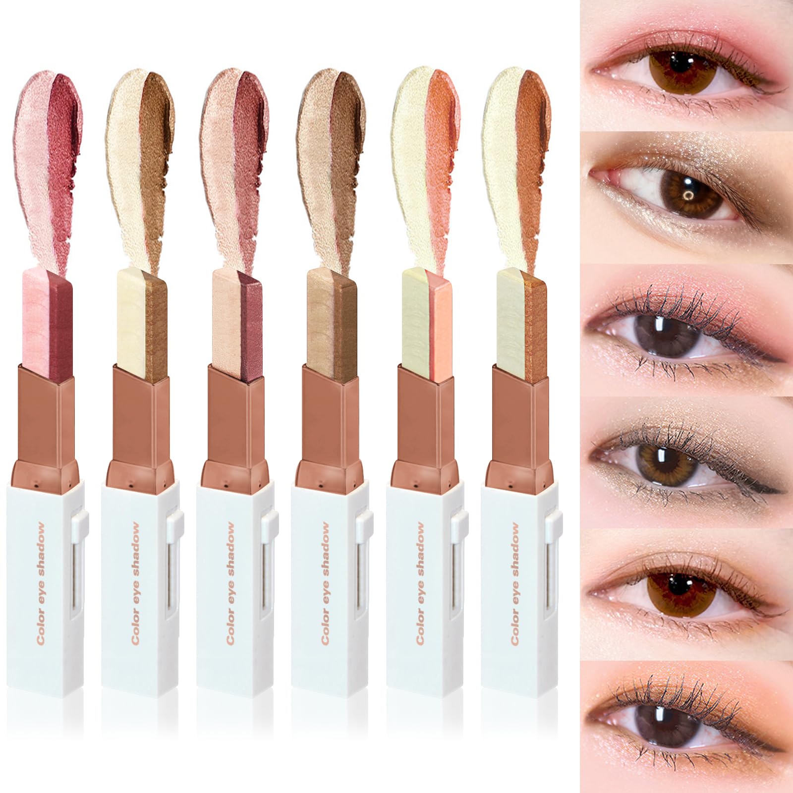 LOKFAR 6 PCS Glitter Eye-shadow Stick Set, Two-Tone Shimmer Gradient Shadow Set B