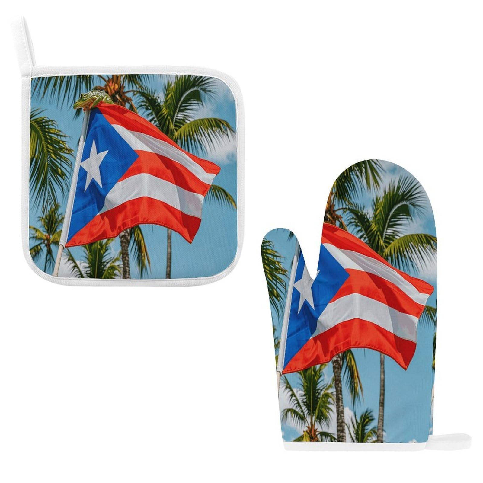 Puerto Rico Flags Frog Palm Trees Oven Mitts and Pot Holders Sets