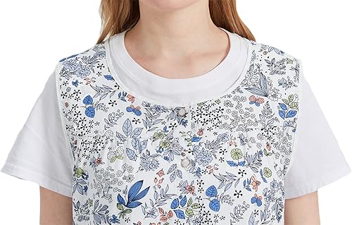Miniatura 6 de Nanxson Delantal de mujer con bolsillos de parche, babero estampado de algodón, smock con botones para trabajo, cocina y chef CF3177
