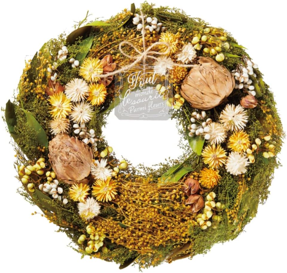 Greenhouse Natural Wreath L Yellow Spiral 4916-A