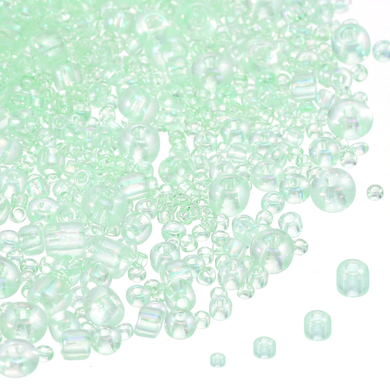 sourcing map 5888pcs Iridescent Glass Seed Beads 1.5/2/3/4mm Acrylic Round Bugle Beads for DIY Jewelry Craft Plants Making Fabric Felt Ornaments, Clear Green