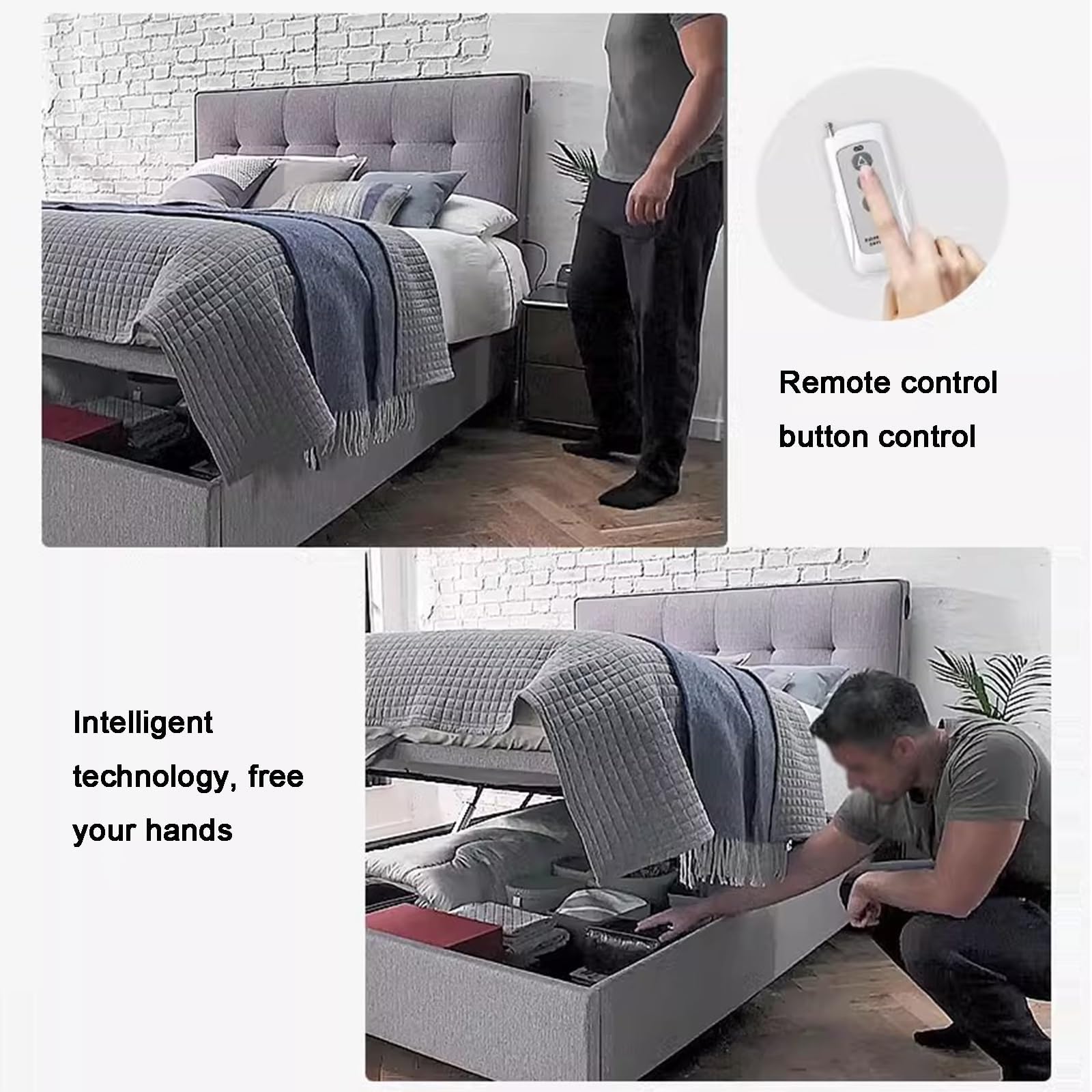 Meccanismo di Sollevamento Elettrico per Letto ad Alta Resistenza con Telecomando - Rialzi per Letto in Acciaio Pieghevoli, Supporta Fino a 600 kg per Letto e basi con Contenitore ()