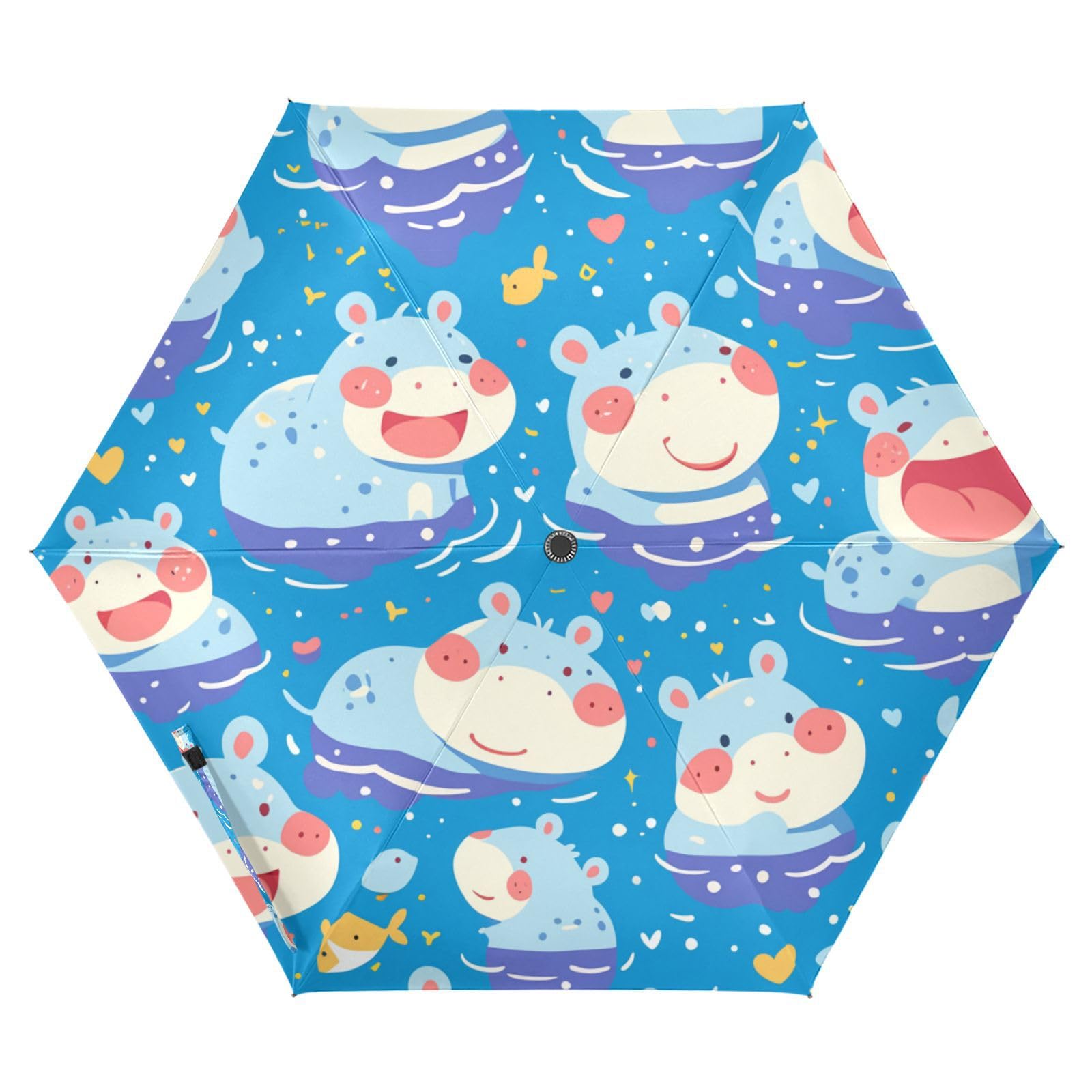 EtherSpher Cute Cartoon Blue Hippo Outdoor Umbrella 39 Inch Heavy Duty auto open close for rain heavy duty for Good for Car, Golf, and On-the-Go Outdoor Defence Accessories sombrillas de lluvia