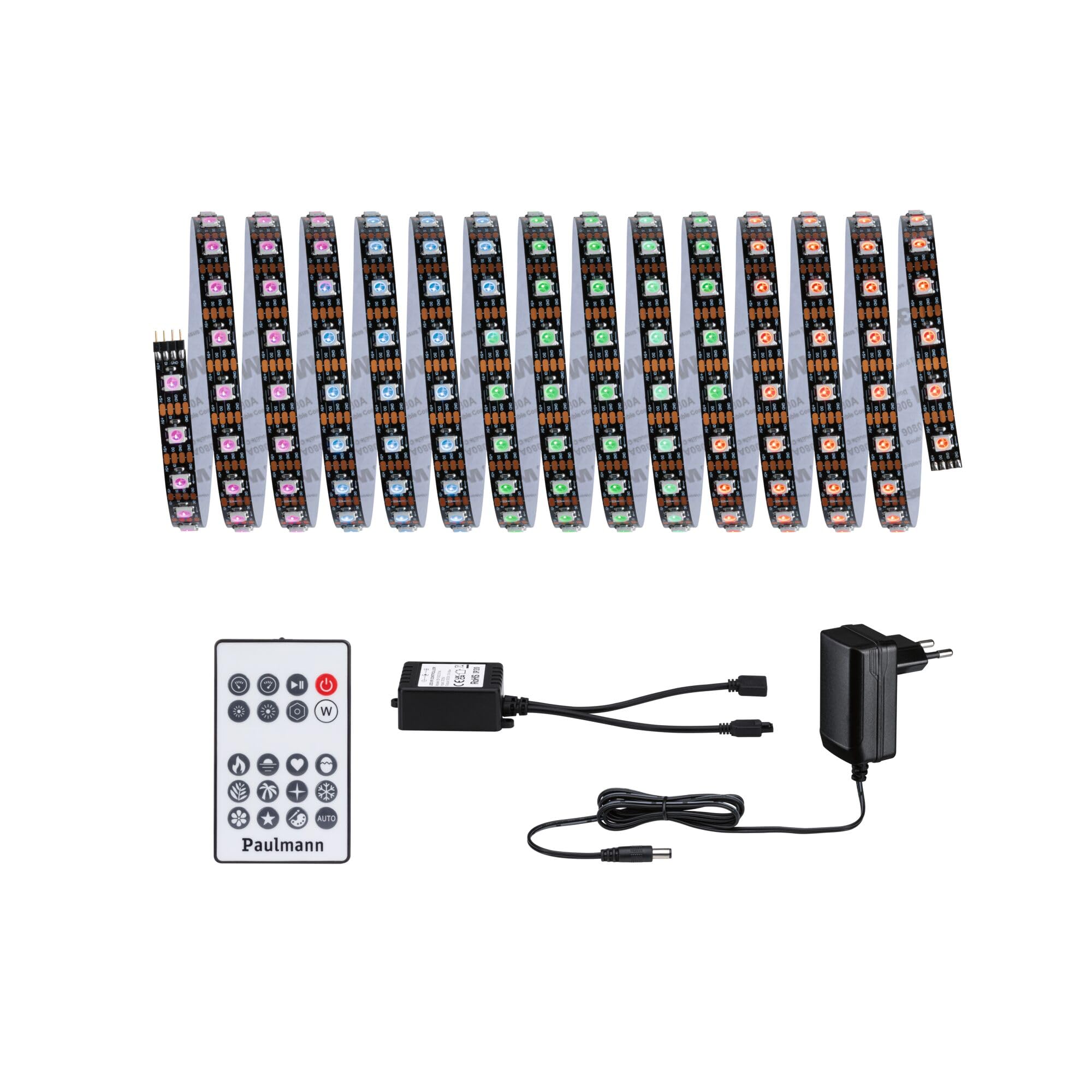 Paulmann 78888 LED Stripe Dynamic Set 5m Dynamic Rainbow RGB IP20 12V DC incl. 1x10,5 Watt dimmbar Lichtband Weiß Kunststoff