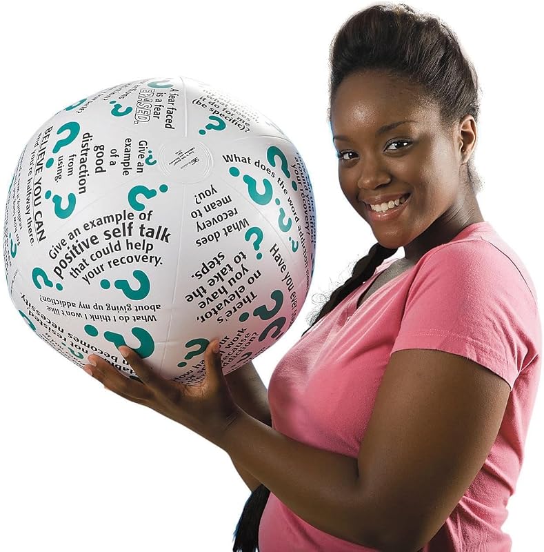 S&S Worldwide Toss 'n Talk-About Addiction Ball, Inflatable Beachball Style, 24" Flat Diameter | Players open up with this 24 inch inflatable ball, Tool For Groups, Talk about a tough subject, Out Of The Box Thinking
