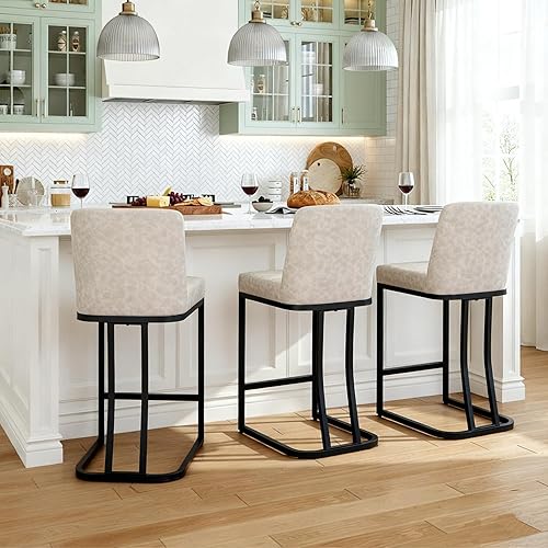 Miniatura 28 de MAISON ARTS Taburetes de bar de altura de mostrador con respaldo para encimera de cocina, taburetes de bar tapizados modernos de piel sintética de